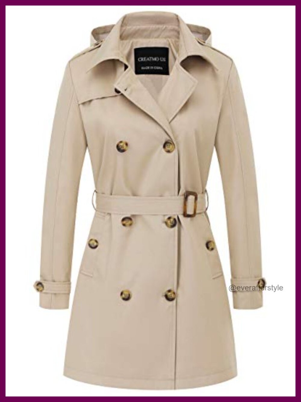 Women's Double-Breasted Trench Coat Water-Repellent Belted Mid-Length